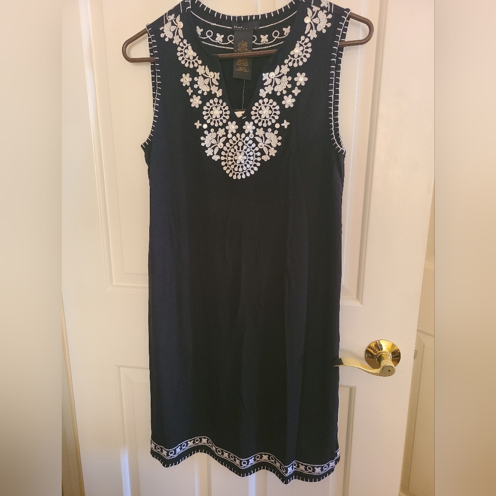 Grace Black Dress with White Embroidery NWT